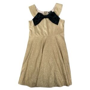 Elegant Gold girls Dress with Black belvet Bow